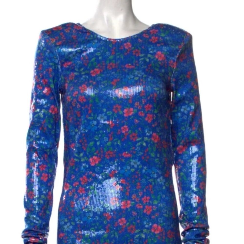 NWT THE ANDAMANE Parker Open-back Blue Floral Sequin Mini Dress XS $546